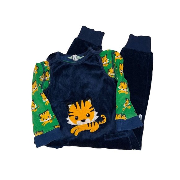 Maxomorra Velour Dungarees Tiger Blue Size 86 18 Months - Picture 1 of 4